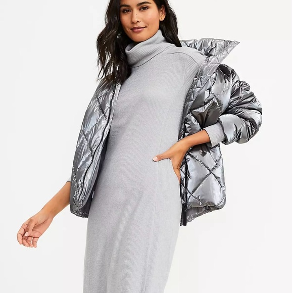 LOFT Lou & Grey Brushed Rib Knit Turtleneck Midi Dress Size M - Picture 2 of 10